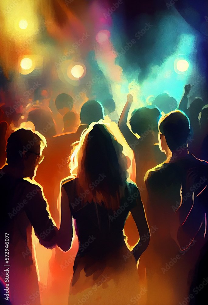 tanzende Menschen in einer Disco hochformat. Party Event Veranstaltung. Generative Ai. tanzende Menschen in einer Disco hochformat. Party Event Veranstaltung. Generative Ai.