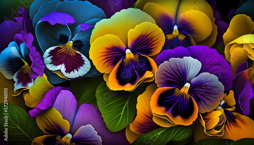 Colorful background from petals of colorful Pansies, Summer colors in the garden, Generative AI