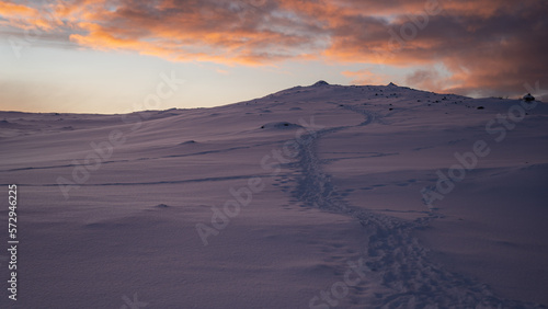 Path in snowy mountains