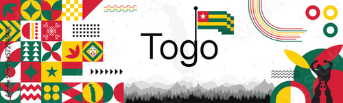 Togo Independence day Banner with map, flag colors theme background and geometric abstract retro modern red, yellow and green design. illustration banner design template.