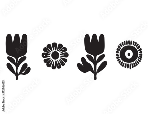 Folkart flower vector illustration set . Botanical kids scandi garden botanicals collection. 