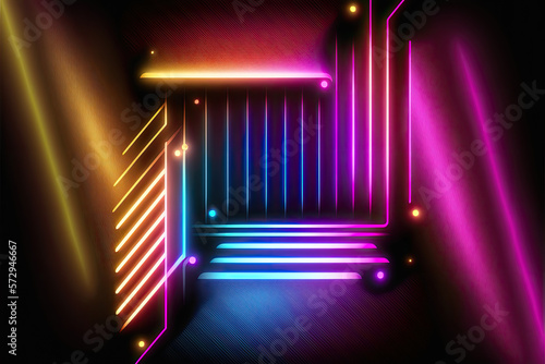 Lightinng abstract shiny bright colors neon background. Generative AI illustration.