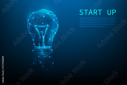 business innovation startup digital technology. light bulb rocket launch. new business idea low poly wireframe. vector illustration fantastic digital technology.
