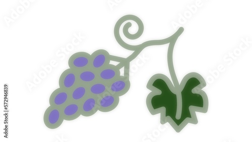 illustrazione con grappolo d'uva, tralcio e foglia su sfondo bianco photo
