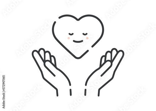 微笑んでいるハートを持っている人の両手のアイコン - 愛情･募金･サポートのイメージ素材
