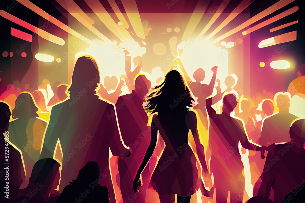 tanzende Menschen in einer Disco querformat. Party Event Veranstaltung. Generative Ai. tanzende Menschen in einer Disco querformat. Party Event Veranstaltung. Generative Ai.