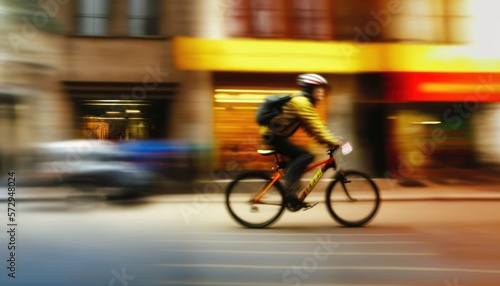 Fast cycling in the city, blur background, generative ai
