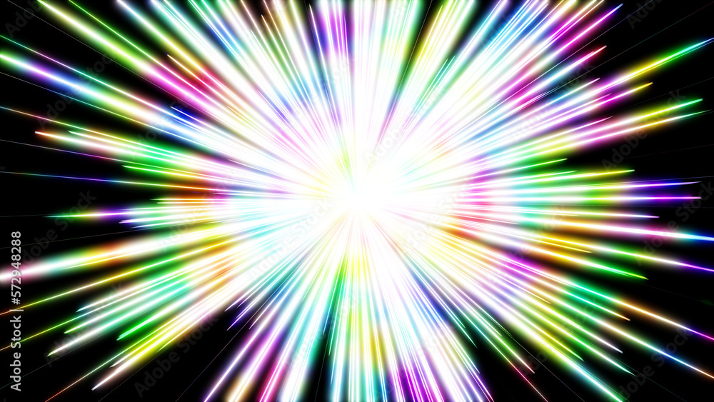 Obraz premium 輝く光の効果のイラスト素材。カラフルな光。放射状に広がる光。