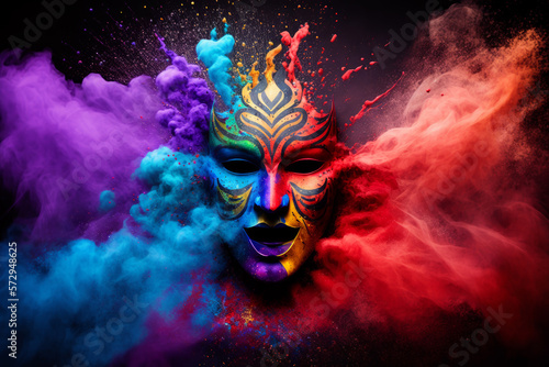 An image of colorful face with smoke coming out of it. Generative AI.