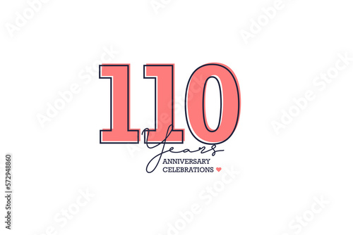 110 years anniversary. Anniversary template design concept with peach color and black line, design for event, invitation card, greeting card, banner, poster, flyer, book cover and print. Vector Eps10