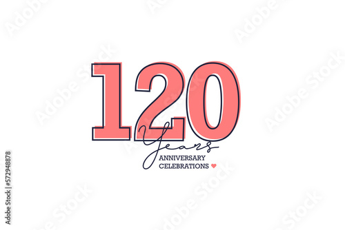 120 years anniversary. Anniversary template design concept with peach color and black line, design for event, invitation card, greeting card, banner, poster, flyer, book cover and print. Vector Eps10