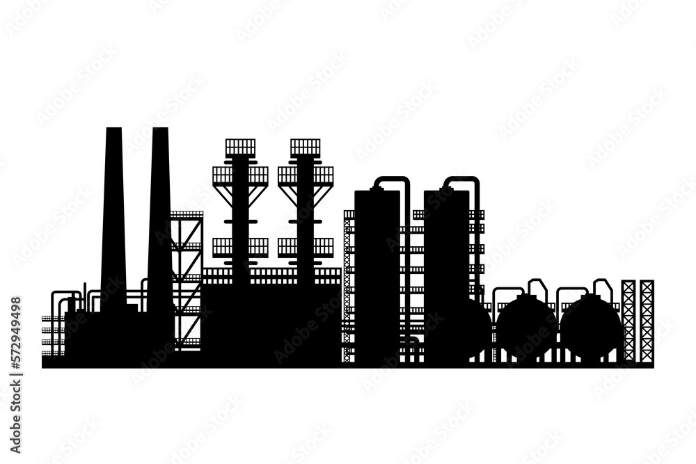 Oil Refinery Plant and Chemical Factory Silhouette vector illustration