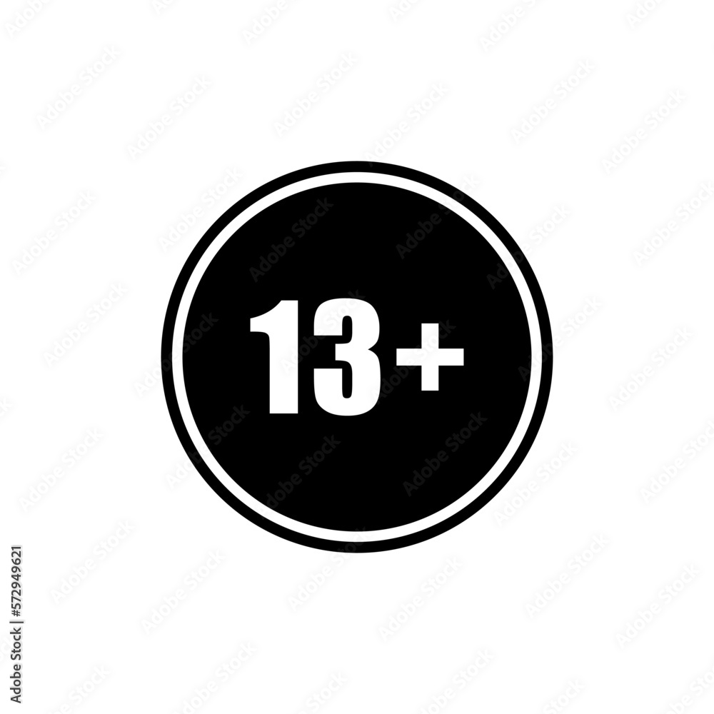 Sign of Adult Only Icon Symbol for Thirteen Plus or 13 Plus Age. Vector Illustration Sign of Adult Only Icon Symbol for Thirteen Plus or 13 Plus Age. Vector Illustration