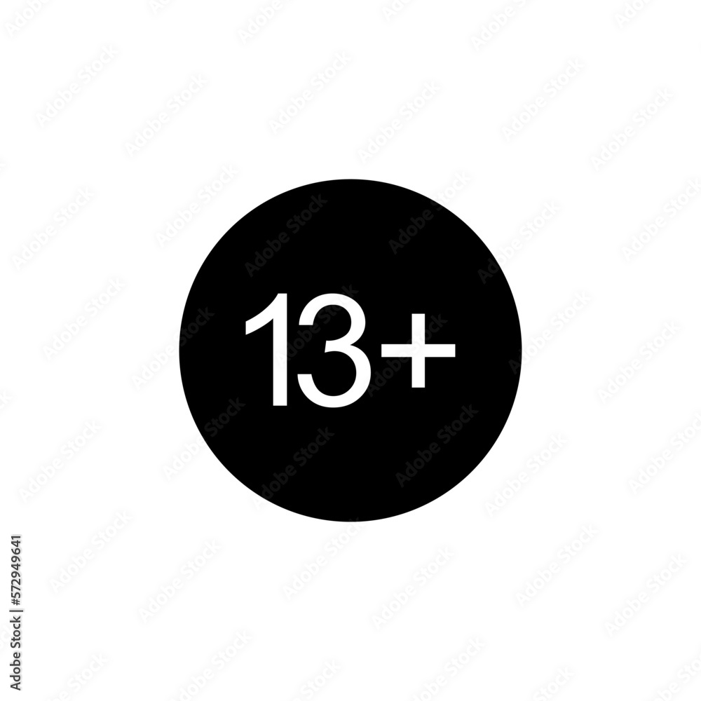 Sign of Adult Only Icon Symbol for Thirteen Plus or 13 Plus Age. Vector Illustration Sign of Adult Only Icon Symbol for Thirteen Plus or 13 Plus Age. Vector Illustration