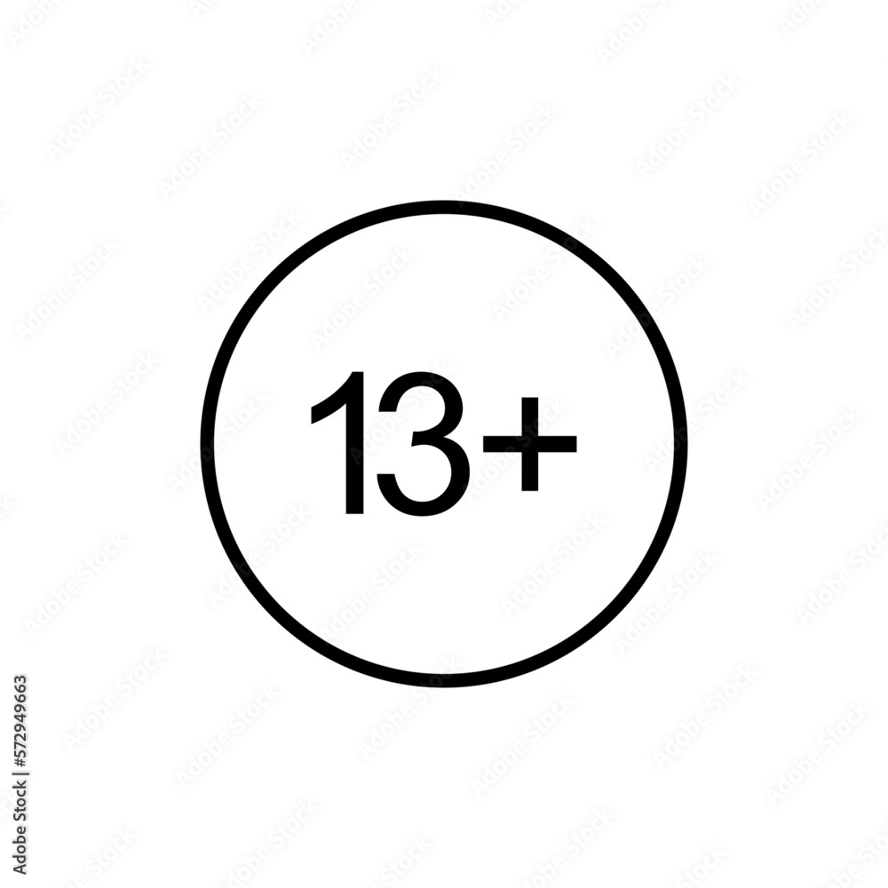 Sign of Adult Only Icon Symbol for Thirteen Plus or 13 Plus Age. Vector Illustration Sign of Adult Only Icon Symbol for Thirteen Plus or 13 Plus Age. Vector Illustration