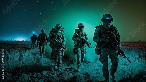 Military soldier in the night, Generative AI photo