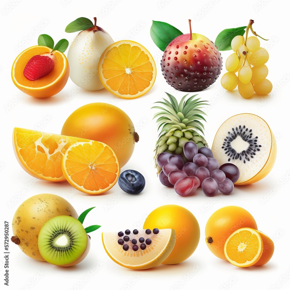 set of fruits isolated on white background set of fruits isolated on white background