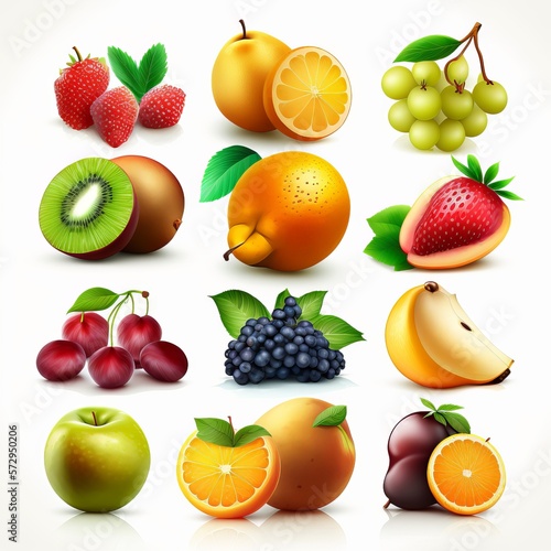 set of fruits isolated on white background