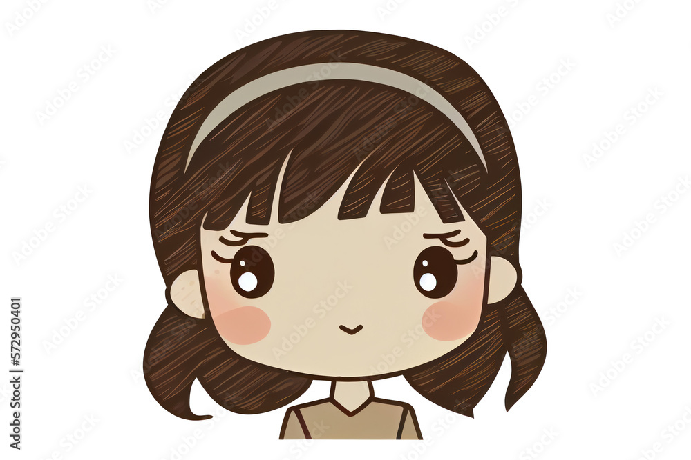 Cute girl cartoon style on transparent background. generative ai