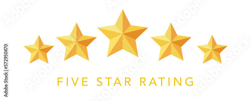 Five golden star rating vector illustration in white background.