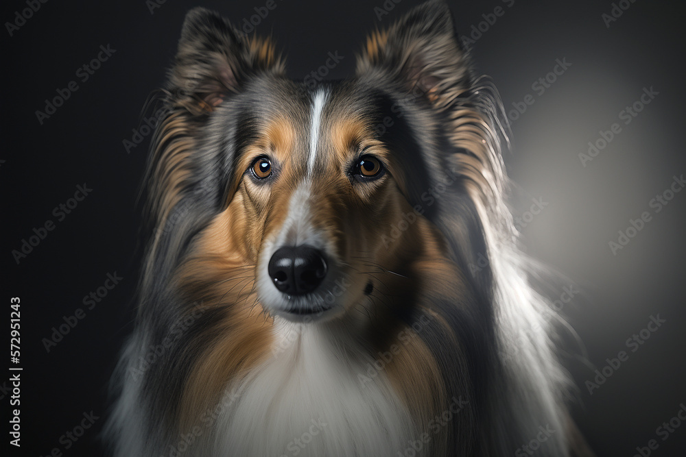 Shetland sheepdog sheltie dog portrait in the studio black background Shetland sheepdog sheltie dog portrait in the studio black background
