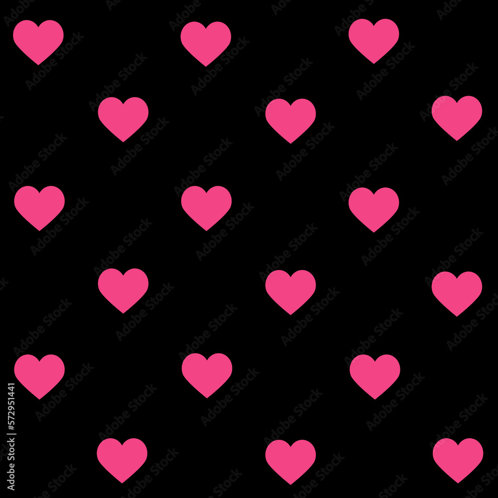 pink hearts on black ground seamless pattern background