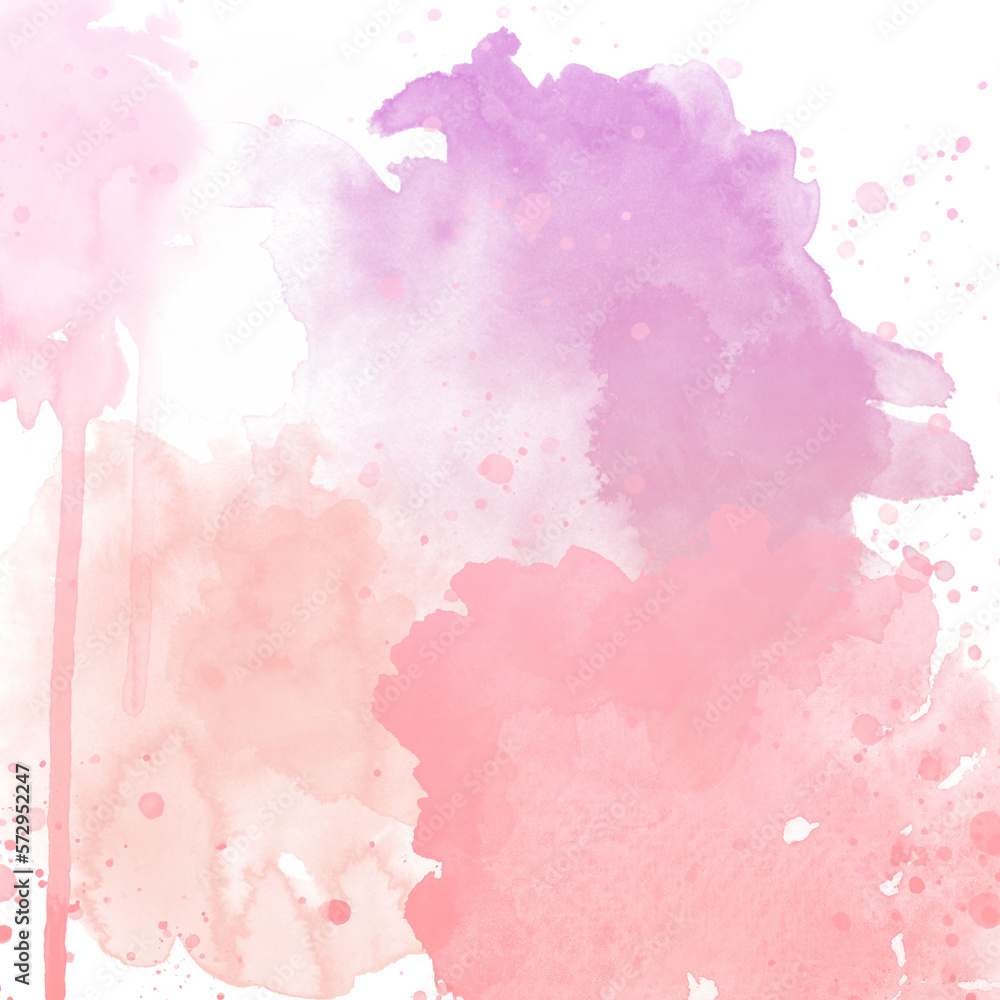 light pink, violet and apricot watercolor layers on white ground with space for text background