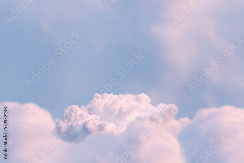 Surreal cloud podium outdoor on blue sky pink pastel clouds with empty space.Beauty cosmetic product placement pedestal present promotion minimal display,summer paradise dreamy concept.