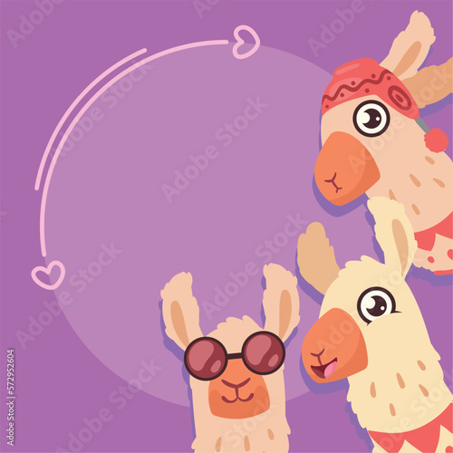 three llamas in circular frame