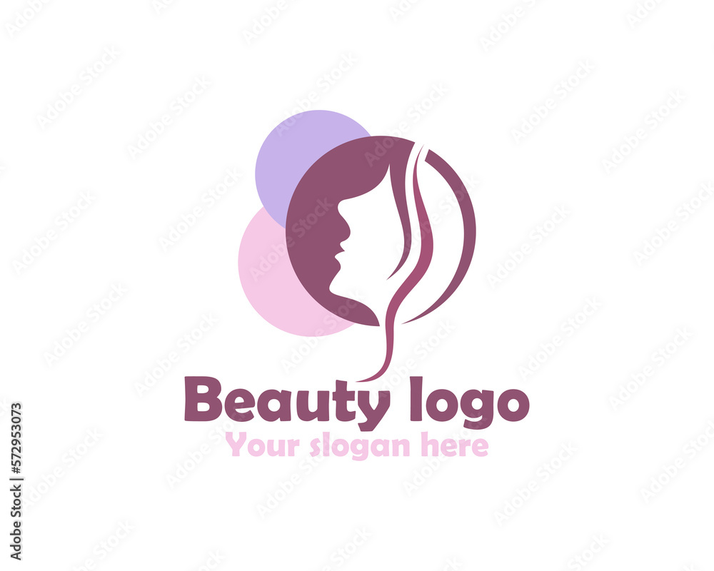Natural gold woman logo template, woman face with leaf style stylized beauty salon logo
