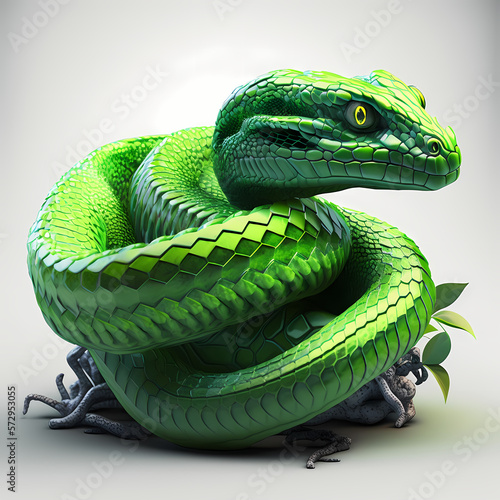 green snake on a white