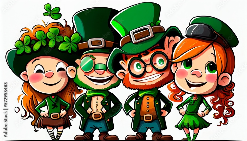 Fototapeta premium Saint Patrick’s day celebration. Cartoon flat illustration of happy people celebrating St Patricks day. 