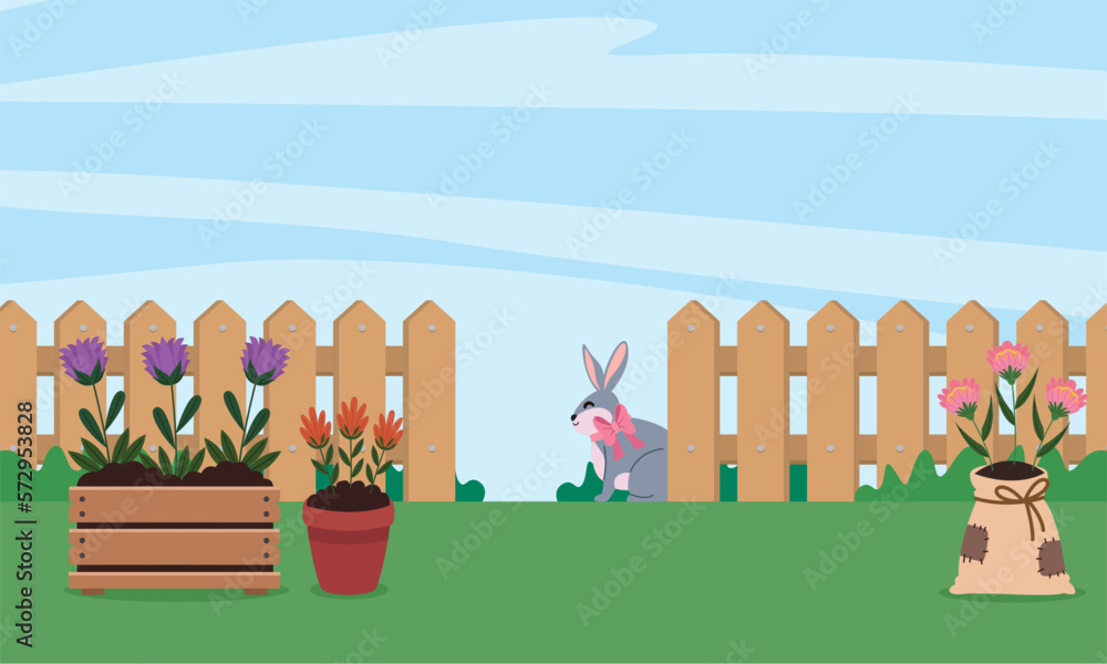 rabbit in garden with fence