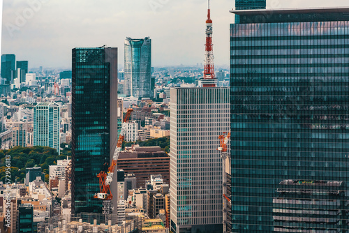 Photography Aerial view of Tokyo Tower in Minato City, Tokyo, Japan