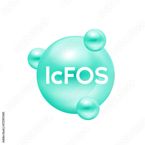 lcFOS fiber green isolated on white background. Essential amino acids prebiotics for body health helps the immune cells in the intestines to be strong. Products design supplement food. 3D Vector.