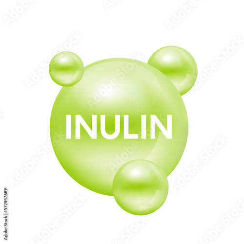 Inulin, Vitamins fiber green isolated on white background. Essential amino acids for body health. Products design supplement food. 3D Vector EPS10. photo