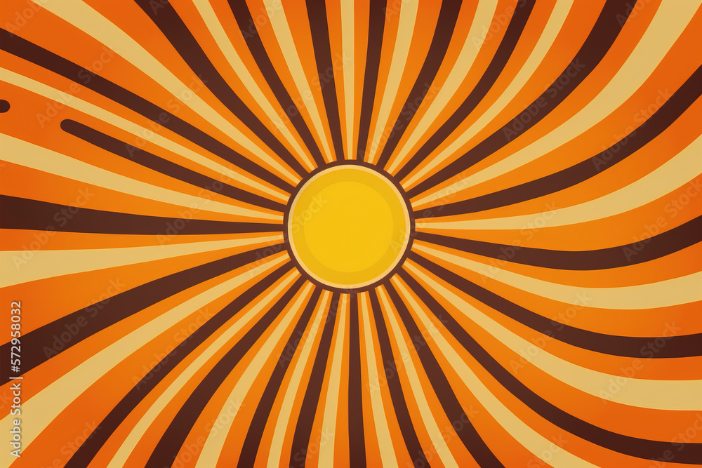 Fototapeta premium Retro style banner with sun and rays. Orange and yellow background design. Generative AI.