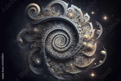 galaxy in which each star is represented by a delicate and intricate mechanical mechanism, like a complex clockwork universe illustration generative ai photo