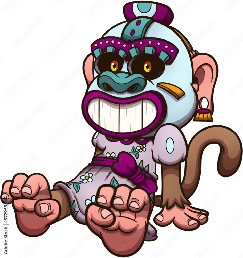 Little Monkey With African Mask. Vector clip art illustration with simple gradients. All in one single layer.