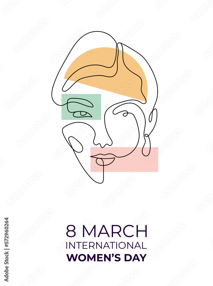 Obraz premium 8 march internetional women's day.Modern abstract line minimalistic women faces art. Shapes for wall decoration, postcard, brochure cover design. Woman faces. One line art. Vector illustrations design