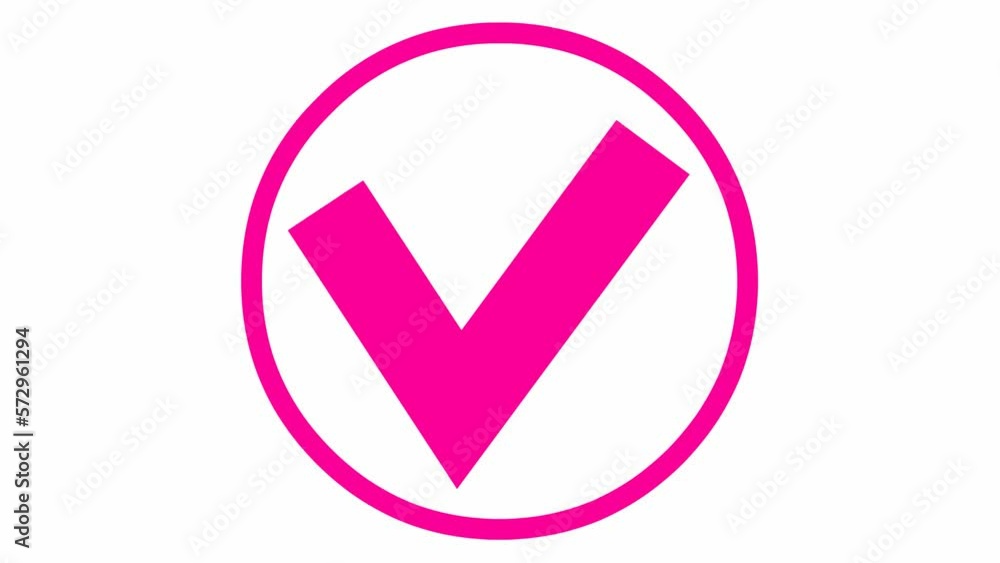 Animated magenta check mark in circle appears. Flat pink vector illustration isolated on white background.
Animated magenta check mark in circle appears. Flat pink vector illustration isolated on white background.