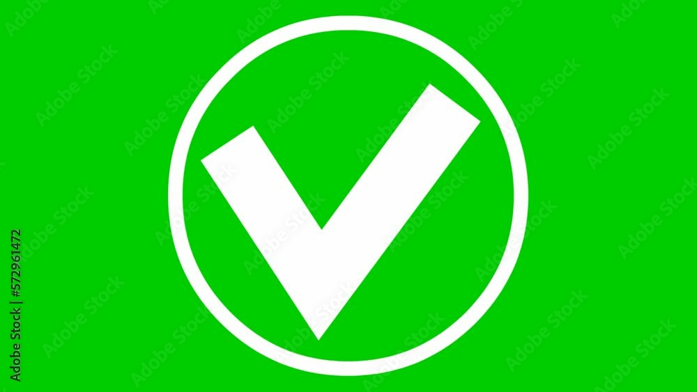 Animated white check mark in circle appears. Flat vector illustration isolated on green background. Animated white check mark in circle appears. Flat vector illustration isolated on green background.