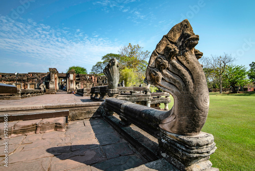 Nakarat Bridge, the walkway leading up to the ancient Khmer castle, Hin Phimai, at Nakhon Ratchasima, Thailand. photo