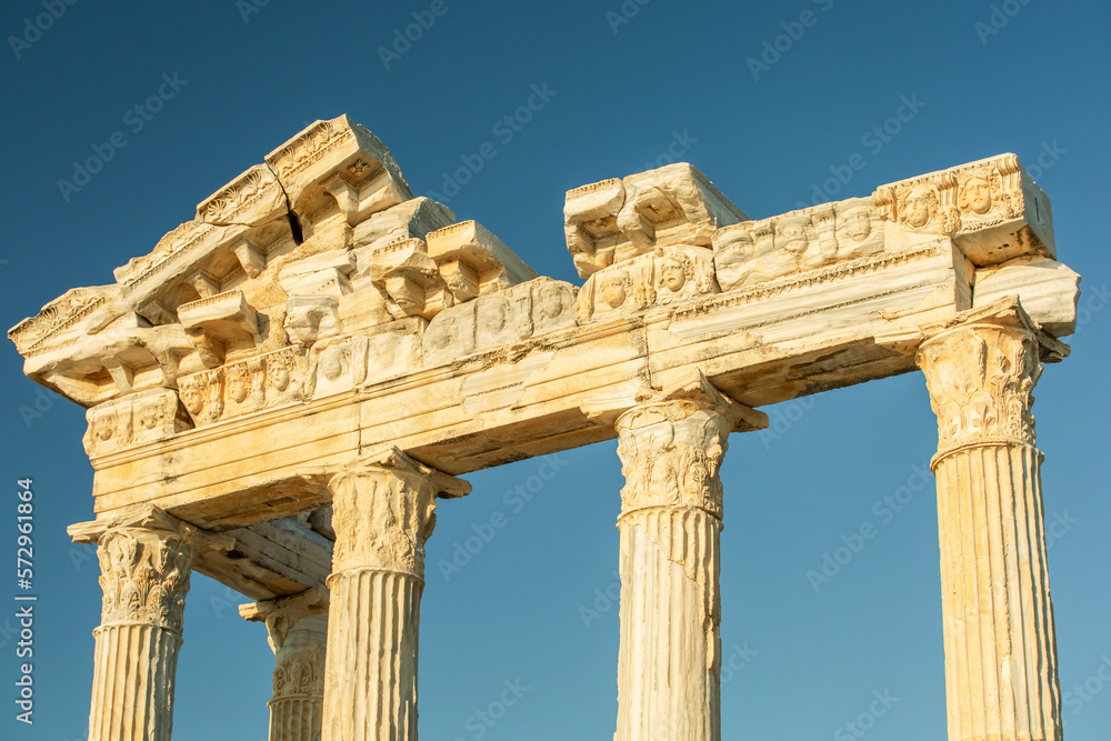 Temple of Apollo ancient ruins in city Side, Turkey. history travel.