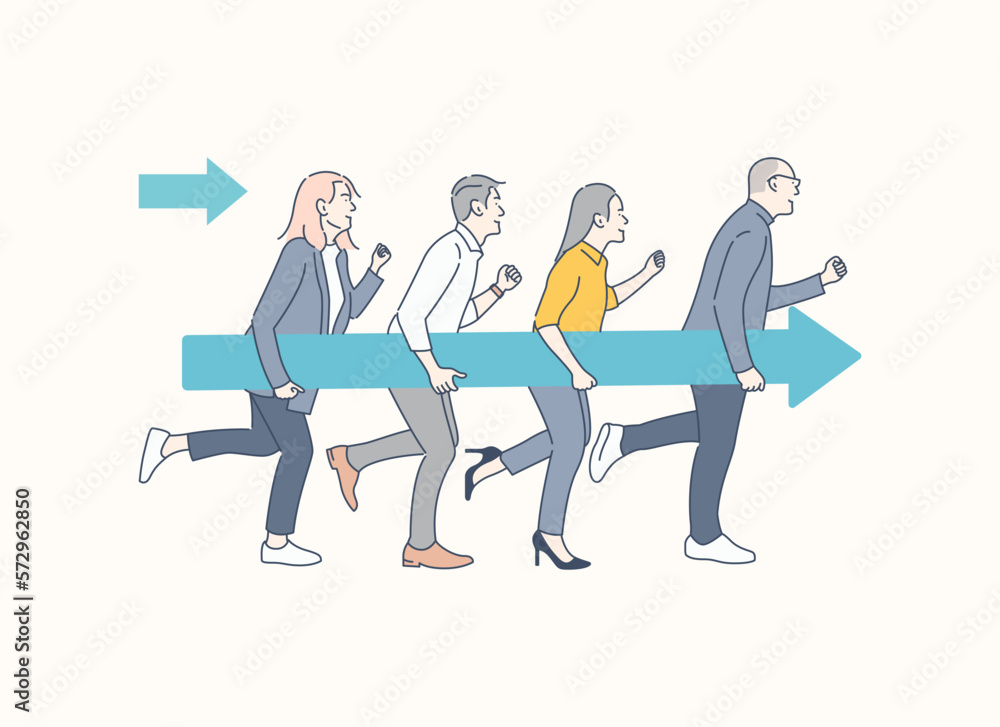 Business team running in the right direction, hand drawn style vector design illustration Business team running in the right direction, hand drawn style vector design illustration