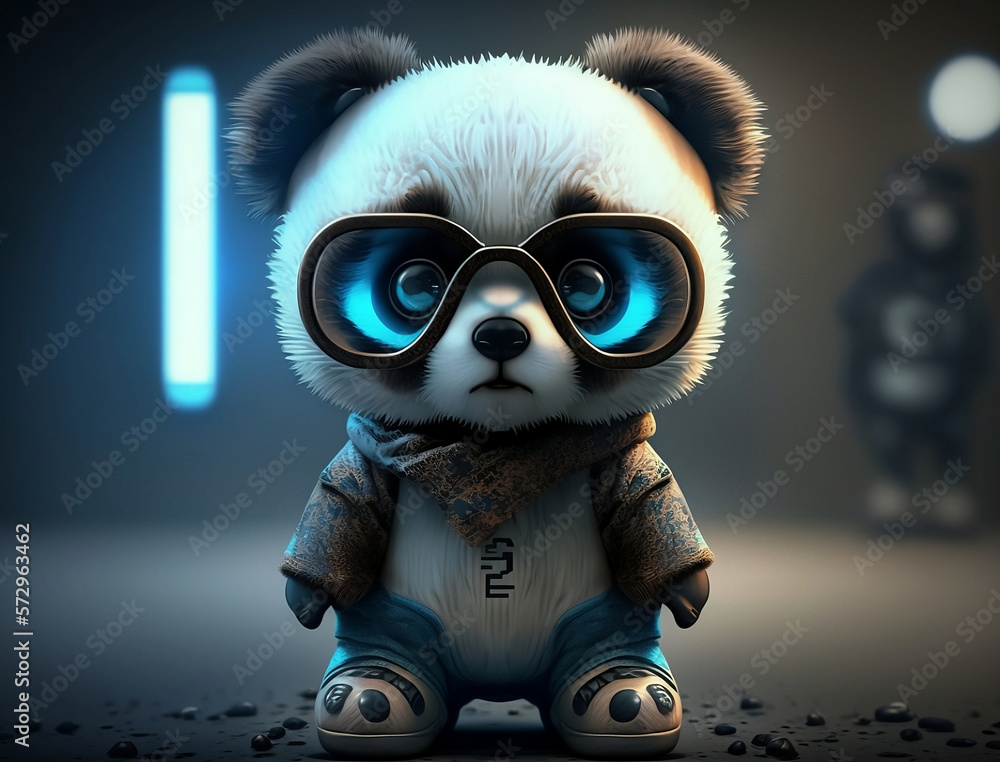 Fototapeta premium Cute Baby Panda with Sunglasses. Generative ai