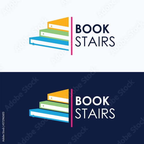 Stack of Books or Book Stairs Logo Template.