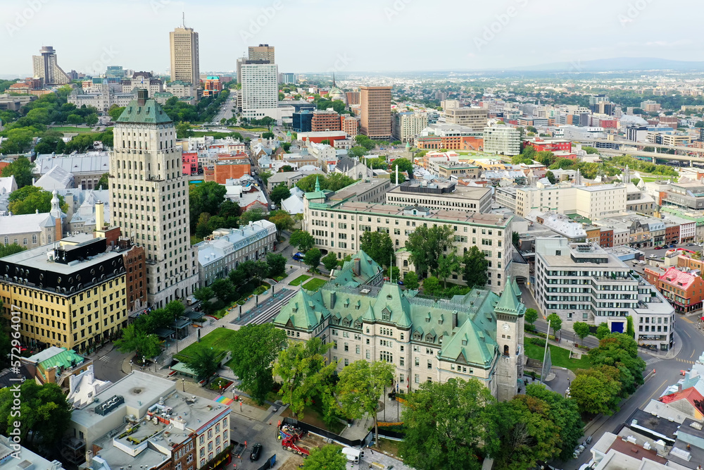 Aerial scene of the old town of Quebec City, Quebec, Canada