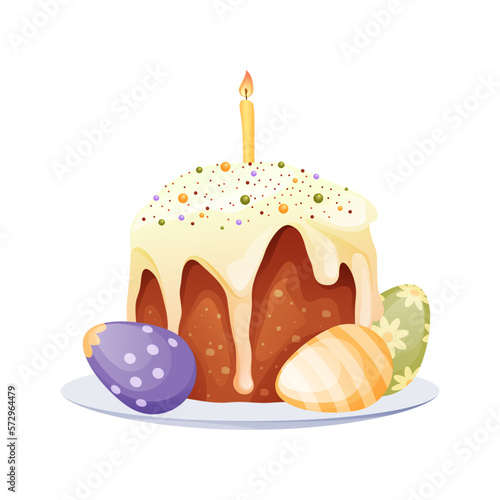 Front view of Easter plate. Isolated vector icon or clipart.
