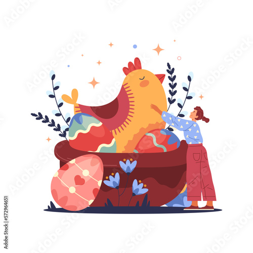 Vector Easter banner or card. Traditional Easter holiday symbols.